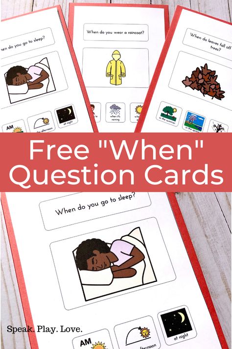 Looking for free When Questions for speech therapy? You can get 25 free when question cards with visuals here by signing up for our email list- and then you'll get more goodies and tips! Wh Questions Speech Therapy Free, Free Aba Therapy Printables, When Questions Speech Therapy, Free Speech Therapy Activities, Aba Therapy Activities Printables Free, Free Speech Therapy Printables, Wh Questions Speech Therapy, Categories Speech Therapy, Speech Therapy Free