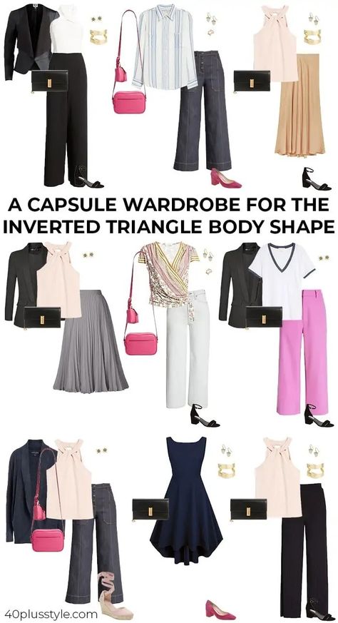 Inverted Triangle Outfits Spring, Triangle Body Shape Celebrities, Triangle Outfit, Triangle Outfits, Inverted Triangle Body Shape Fashion, Inverted Triangle Body Shape Outfits, V Shape Body, Triangle Body Shape Fashion, Inverted Triangle Fashion