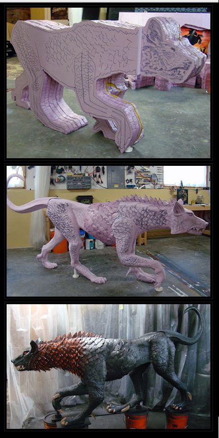 I was looking for a Cujo type so thanks whoever pinned this:  Did some one call for a Terror Dog.  The things you can make out of pink foam! Diy Halloween Props, Foam Sculpture, Demon Cat, Diy Haunted House Props, Foam Carving, Pink Diy, Casa Halloween, Halloween Props Diy, Diy Props