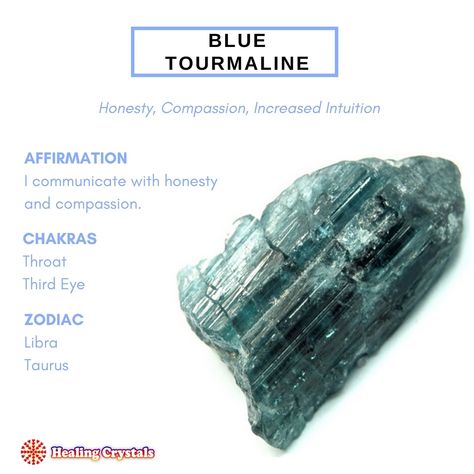 🔮 ℍ𝕖𝕒𝕝𝕚𝕟𝕘 ℂ𝕣𝕪𝕤𝕥𝕒𝕝𝕤 💎 on Instagram: “Blue Tourmaline, also known as Indicolite, belongs to a group called Elbaite, which is a member of the Tourmaline family. Elbaite is by far…” Blue Tourmaline Meaning, Tourmaline Meaning, Crystal Seashells, Libra And Taurus, Crystal Drawing, Human Design System, Crystals Healing Properties, Crystals Healing, Gemstone Meanings