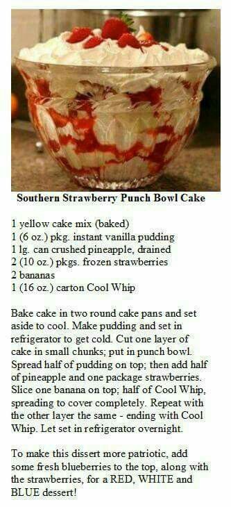 Strawberry Punch Bowl Cake, Punch Bowl Cake Recipe, Strawberry Punch, Punch Bowl Cake, Trifle Desserts, Bowl Cake, Trifle Recipe, Pudding Desserts, Strawberry Desserts