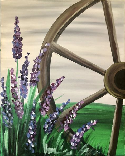 Country Life Paintings, Farm Acrylic Painting Ideas, Country Aesthetic Painting Easy, Country Easy Painting, Spring Themed Paintings, Diy Farmhouse Painting, Spring Easy Paintings, Simple Spring Paintings, Easy Spring Acrylic Painting Ideas