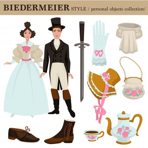 Biedermeier old german austrian vector c... | Premium Vector #Freepik #vector #people Austrian Clothes, Vector Clothes, Clothes Swap, Clothes Illustration, Evolution Of Fashion, Woman Clothes, Princess Costume, Retro Party, Medieval Fashion