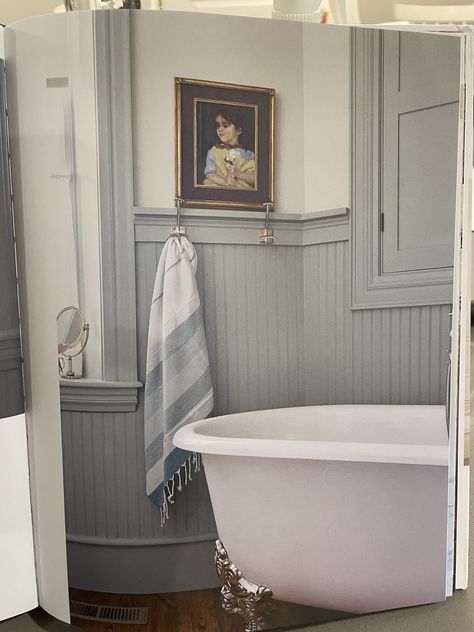 Clawfoot Tub Bathroom Vintage Farmhouse, Clawfoot Tub Colors, Clawfoot Tub Tile Surround, 1920s Farmhouse Bathroom, Victorian Farmhouse Bathroom, Blue Clawfoot Tub, Painted Clawfoot Tub, Rounded Vanity, Small Bathroom With Clawfoot Tub