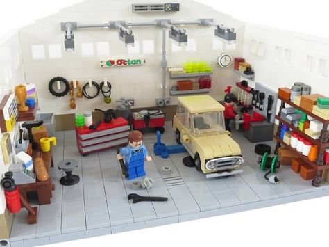 le garage Lego Mustang, Lego Fallout, Lego Garage, Lego Workshop, Lego Mechanics, Lego 5, Lego Factory, Lego Play, Lego Auto