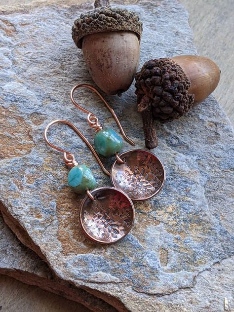 Copper Earrings Green Glass Simple Beaded Jewelry, Victorian Style Earrings, 7th Anniversary Gifts, Brass Hoop Earrings, Mixed Metal Earrings, 7th Anniversary, Anniversary Ideas, Turquoise Glass, Long Dangle Earrings