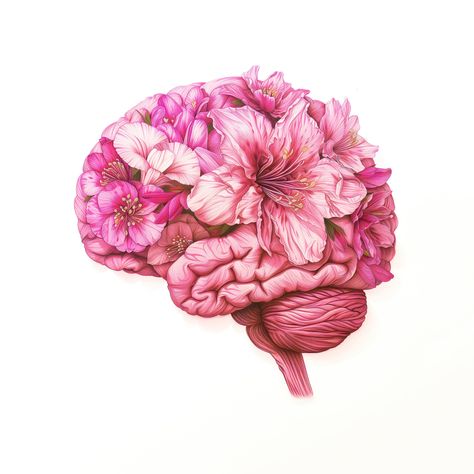 Flower Anatomy Aesthetic, Anatomical Heart Art Flowers, Medical Aesthetic Drawing, Heart Vine Drawing, Pink Brain Aesthetic, Medical Art Creative, Anatomy With Flowers, Anatomy Flowers, Hospital Pink