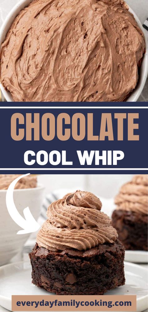 With this Chocolate Cool Whip frosting, you can create a delicious and impressive dessert in no time. Not only is it tasty and versatile, but it’s also budget-friendly and requires minimal ingredients. Plus, you can easily adjust the chocolate flavor to your liking by choosing between milk or dark chocolate pudding mix. Cool Whip Pudding Frosting Recipe, Chocolate Cool Whip Frosting, Cool Whip Icing Recipe, Chocolate Cool Whip, Whipped Icing Recipes, Pudding Icing, Dark Chocolate Pudding, Chocolate Whipped Cream Frosting, Whipped Chocolate Frosting