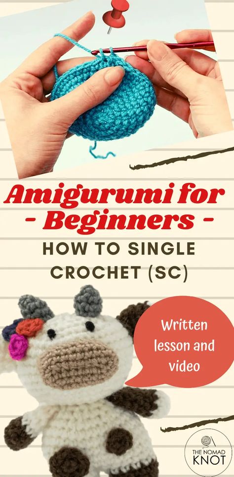 Complete tutorial showing how to do an SC (single crochet). With written lessons and videos! Everything about crochet doll, basic amigurumi stitches, and patterns. #amigurumi #crochet Basic Amigurumi, How To Single Crochet, How To Crochet For Beginners, Amigurumi For Beginners, Crochet Geek, Beginner Crochet Tutorial, Beginners Crochet, Amigurumi Tutorial, Beginner Crochet Projects