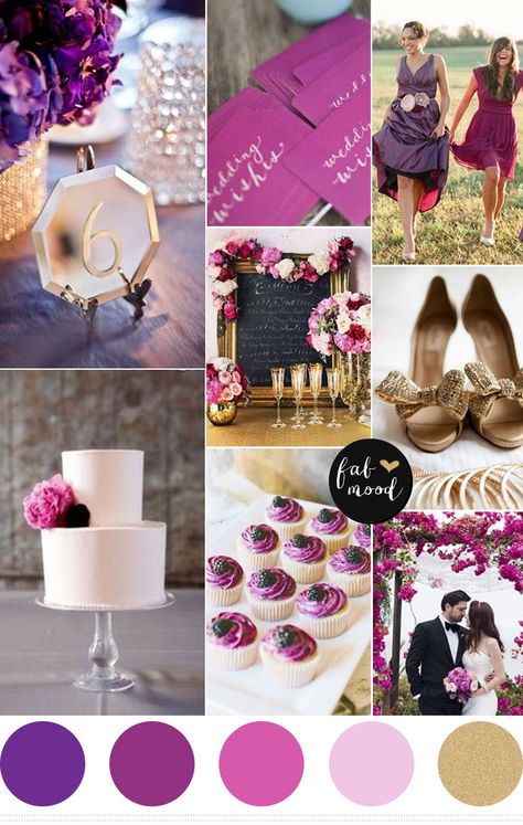 Radiant orchid,purple and gold wedding color palette | http://www.fabmood.com/radiant-orchidpurple-gold-wedding-color-palette/ Wedding Color Schemes Gold, Wedding Color Schemes Purple, Shoes Cake, Silver Color Palette, Palette Blue, Purple And Gold Wedding, Wedding Color Scheme, Best Wedding Colors, Gold Wedding Colors