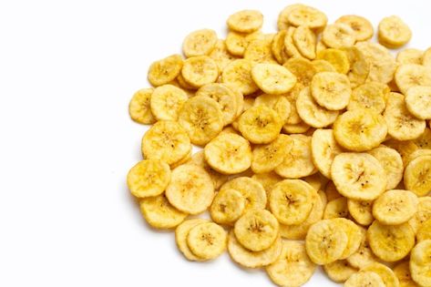 Banana slice chips on white background | Premium Photo #Freepik #photo #banana-chips #fried-banana #banana-slice #banana Banana Picture, Banana Chips, New Background Images, Banana Slice, Event Food, Premium Photo, White Background, Chips, Healthy Recipes