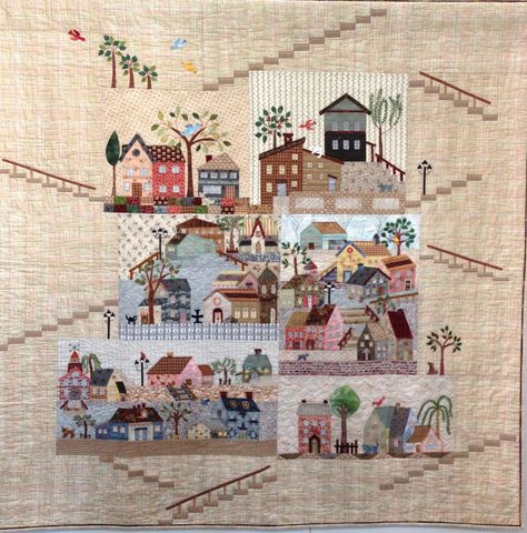 byannelize : Yoko Saito's Mystery Quilt - 50 Variations Quilt Houses, House Quilt Block, House Quilt Patterns, Yoko Saito, Japanese Patchwork, Japanese Quilts, Landscape Quilts, Mystery Quilt, Quilt Festival