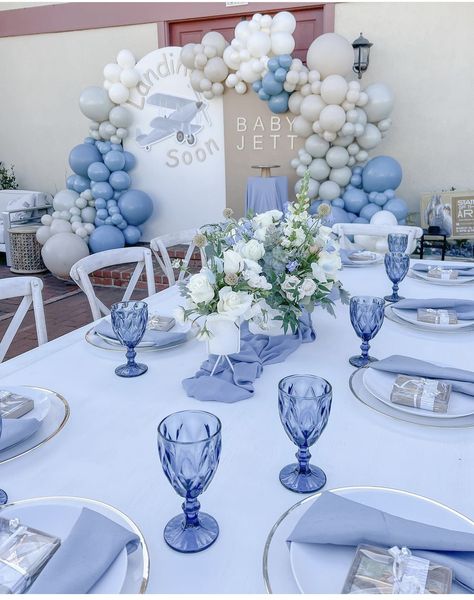 Baby In Bloom Boy Baby Shower Theme, Baby Shower Table Centerpieces For Boys, Baby In Bloom Blue Shower Ideas, Baby In Bloom Boy Shower Ideas, Blue Nikkah, Baby In Bloom Shower Ideas Boy, Cloud Baby Shower Theme, Classy Baby Shower, Baby Boy Shower Party