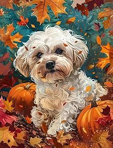 Puzzles For Adults, Puzzle For Adults, White Dog, Beautiful Autumn, Jigsaw Puzzle