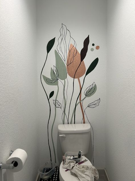 Home Decor Painting Ideas, Walls Painting Ideas, Bathroom Wall Mural, Rustic Wood Projects, Home Wall Painting, Creative Wall Painting, Diy Wall Painting, Toilet Wall, Paper Flower Wall