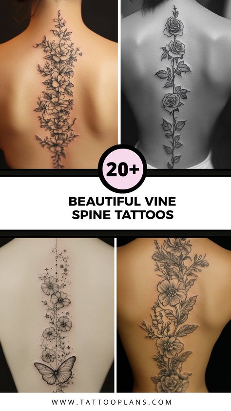 Explore stunning vine spine tattoos decorated with natural floral patterns. This pin illustrates four captivating designs highlighting the beauty of body art and a passion for nature. Vine Tattoo, Create A Tattoo, Vine Tattoos, Bold Statements, Natural Line, Spine Tattoos, Custom Tattoo Design, Custom Tattoo, Patterns In Nature