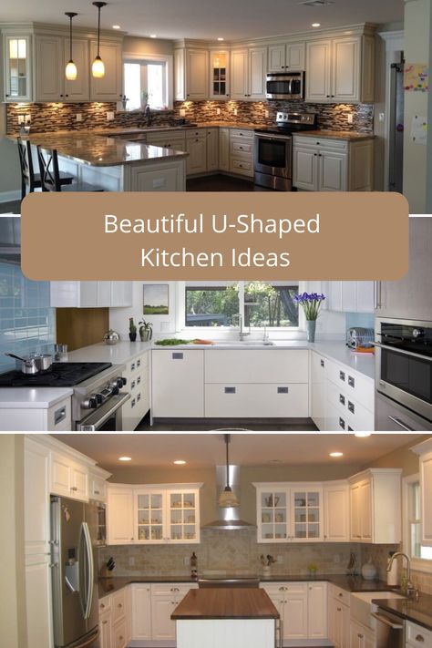 U Kitchen Ideas Layout, U Shape Kitchen Ideas Modern, U Shaped Kitchen With Island Floorplan, Large U Shaped Kitchen With Island, Small Kitchen Ideas U-shaped, U Shape Kitchen Design Modern, U Form Kitchen, Large U Shaped Kitchen, White U Shaped Kitchen