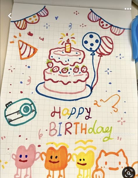 How To Draw A Birthday Cake, Happy Birthday Card Drawing, Happy Birthday Doodle, Birthday Cake Drawing, Happy Birthday Doodles, Happy Birthday Drawings, Birthday Doodle, Happy Birthday Cards Diy, Happy 6th Birthday