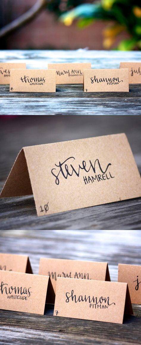 Kraft Paper Wedding, Wedding Name Cards, Glitter Wedding Invitations, Party Names, Wedding Name, Wedding Table Decorations, Wedding Table Settings, Wedding Calligraphy, Wedding Places