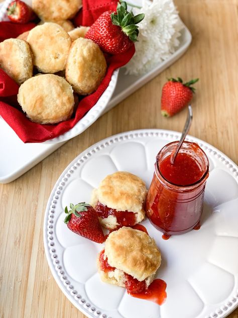 Sweet Biscuits with Strawberry Jam - Creole Contessa Biscuits And Jelly, Biscuits And Jam Breakfast, Strawberries And Biscuits, Drop Biscuits For Strawberry Shortcake, Biscuits Strawberry Shortcake, Biscuits And Jam, Sweet Biscuits, Buttery Biscuits, Biscuits Easy