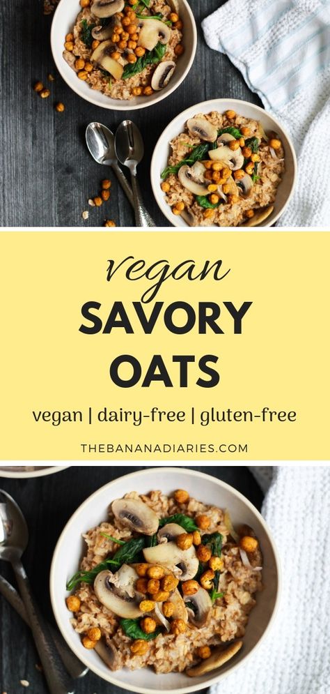 Savory Oats | This delicious healthy oatmeal recipe is gluten-free, dairy-free and vegan. It’s an easy healthy breakfast that’s perfect for a cold winter morning! | The Banana Diaries #thebananadiaries #glutenfree #vegan #dairyfree #oatmeal #veganoatmeal #veganbreakfast #glutenfreebreakfast #dairyfreebreakfast #healthyoatmeal #healthybreakfast Savory Oats Recipes Vegan, Banana Savory Recipes, Oatmeal Dinner, Savory Oats, Savory Oatmeal Recipes, Quick Vegan Breakfast, Banana Diaries, Cold Winter Morning, Savory Oatmeal