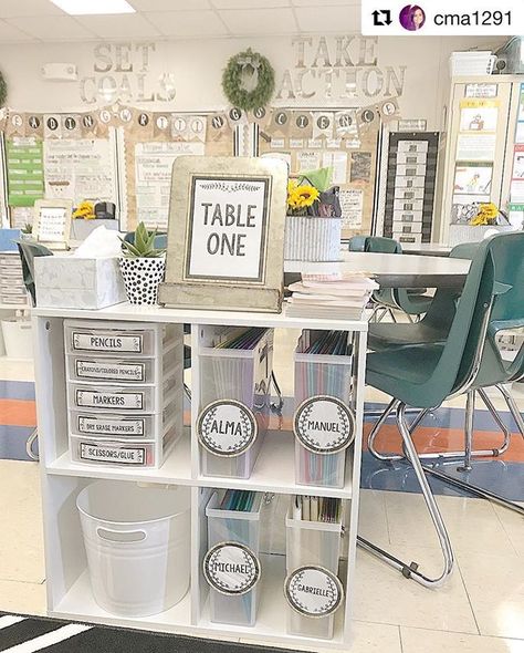 Table Organization Classroom, Table Supplies Classroom, Classroom Table Storage, Classroom Table Organization, School Aesthetic Classroom, Beautiful Organization, Aesthetic Classroom, Classroom Aesthetic, Storage Holders