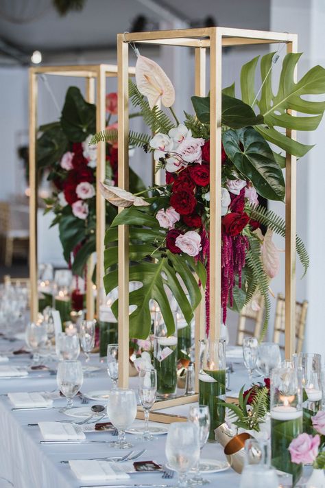 Tall Wedding Centerpieces, Tropical Twist, Unique Wedding Flowers, Wedding Inside, Wedding Centerpieces Diy, Diy Centerpieces, Wedding Flower Arrangements, Wedding Table Centerpieces, Wedding Candles