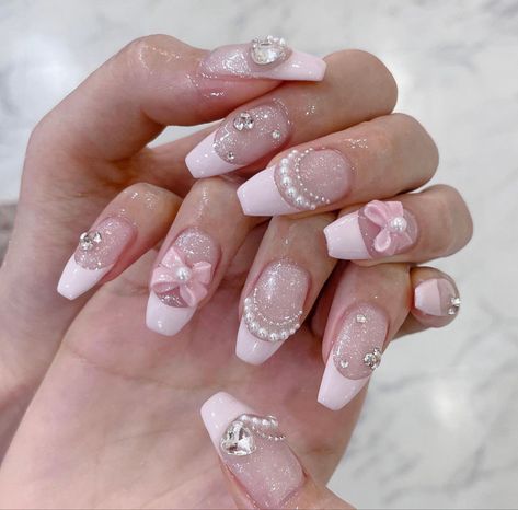 Pedicure Nail Ideas, Coquette Nail Ideas, Aesthetic Nail Art, Coquette Nail, Cute Pink Nails, Pretty Gel Nails, Really Cute Nails, Pink Coquette, Soft Nails