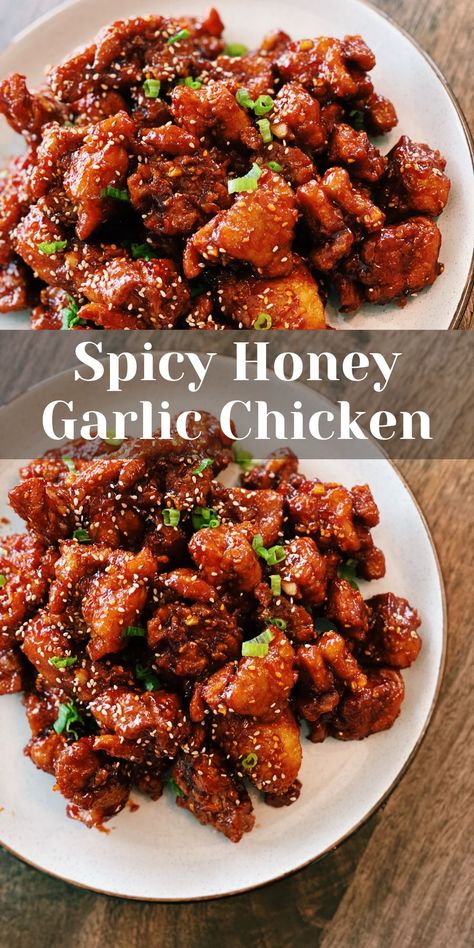 Spicy Honey Garlic Chicken, Resepi Biskut, Homemade Chinese Food, Aesthetic Health, Tattoo Health, Spicy Chicken Recipes, Chinese Cooking Recipes, Easy Chinese Recipes, Spicy Honey