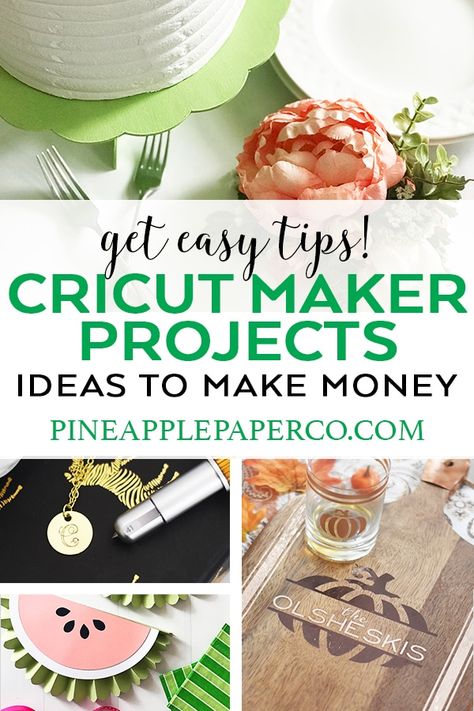 Get the basics! Easy tips to start making money with a Cricut Maker! Is it worth spending the money on a Cricut Maker? Get ideas and projects to start a business at Pineapple Paper Co. #ad #cricut #cricutcreated #cricutmaker #mokemoneycricut #startabusiness #diybusiness #craftshow #cricutprojects Gifts To Make With Cricut Maker, Personalized Things To Sell, Starting A Cricut Business From Home, Projects With Cricut Maker, Writing With Cricut Maker, Maker Ideas, Cricut Projects Fabric, Decorate My Cricut Machine Ideas, Cricut Projects Paper