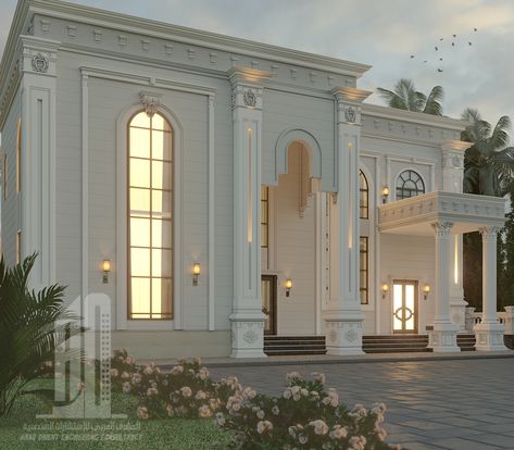 classic vila in Abu Dhabi - UAE - By Ahmad Dalloul Classic Modern House, Classic House Exterior, Classic House Design, Modern Villa Design, Modern House Facades, Modern Exterior House Designs, Casas Coloniales, Beautiful House Plans, House Outside Design