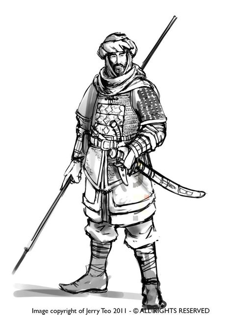 Arabian Warrior, Medevil Times, Islamic Warrior, Drawing The Human Head, Soldier Drawing, Costume Design Sketch, Medieval Drawings, Armor Drawing, Warrior Drawing