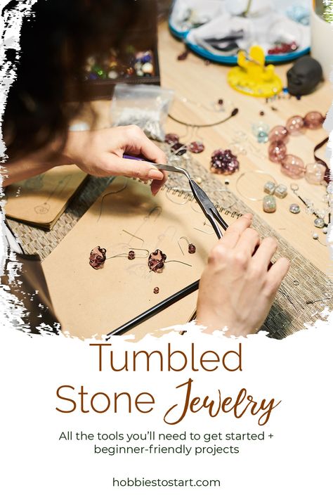 How to Make Tumbled Stone Jewelry + 4 Easy Projects How To Make Jewelry From Rocks, Polished Rock Jewelry Diy, Polished Stone Jewelry Diy, Polished Stones Projects, Making Rock Jewelry, How To Make Jewelry With Stones, Rock Jewelry Diy Stones, What To Do With Tumbled Rocks, Tumbled Rock Crafts