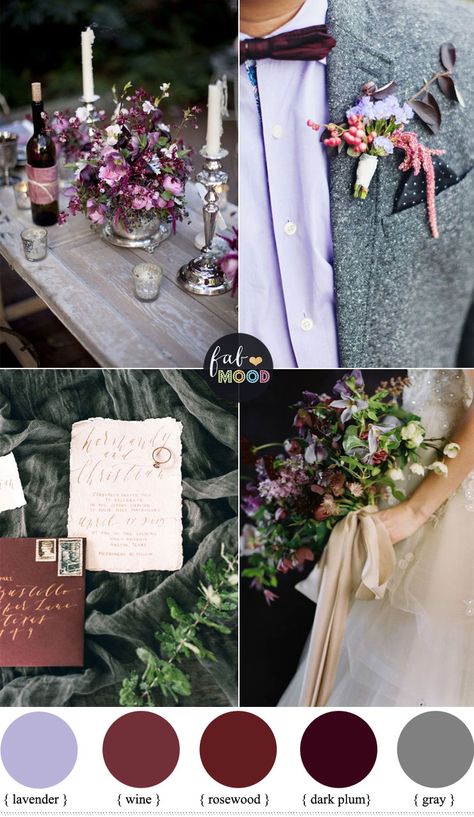 Plum and wine wedding colors + grey +lavender | fabmood.com Wedding Wine Ceremony, Wedding Color Schemes Winter, Wine Colored Wedding, Wedding Color Scheme, Wedding Color Palettes, Grey Lavender, Wedding Colour, Wedding Color Inspiration, Summer Wedding Colors