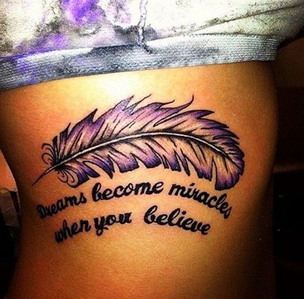 Purple Feather Tattoo, Purple Tattoo Ink, Purple Tattoo, Purple Flower Tattoos, Font Tato, Purple Rose Tattoos, Tattoo Meaningful, Inspiring Quote Tattoos, Purple Tattoos