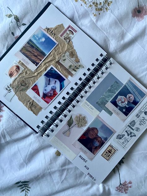 Scrapbook Journal Polaroid, Daily Memory Journal, Polaroid Memory Book, Journal With Polaroids, Polaroid Journal Ideas, Aesthetic Scrapbook Ideas Layouts, Photo Journal Ideas Memories Scrapbook, Scrapbooking Polaroid, Scrapbook Design Ideas Aesthetic