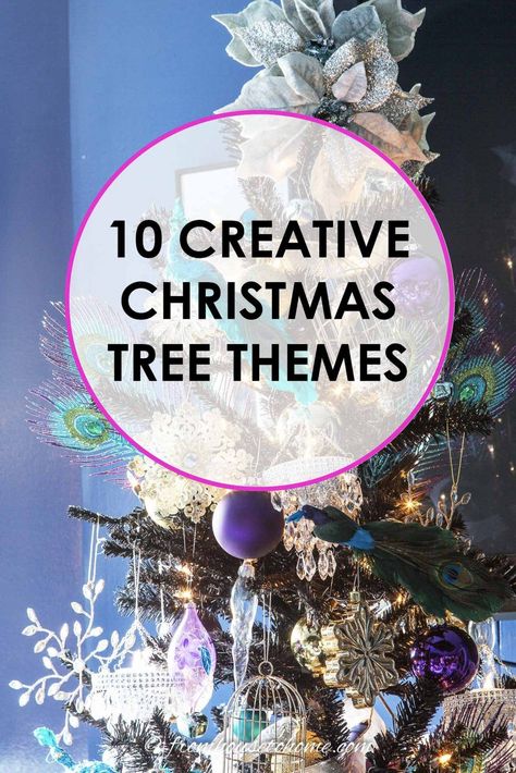 These creative Christmas tree themes are beautiful! I love all of the unique ideas for Christmas tree decorations and colors. The peacock Christmas decor is my favorite! #fromhousetohome #christmas #christmasdecor #christmastree Kate Spade Christmas Tree, Tree Theme Ideas, Christmas Tree Theme Ideas, Unique Christmas Trees Themes, Peacock Christmas Tree, Christmas Tree Theme, Woodland Christmas Tree, Coastal Christmas Tree, Peacock Christmas