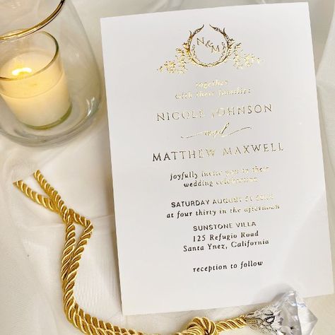 Real Gold Foil Elegant Wreath Monogram Wedding Foil Invitation Popular Wedding Invitations, Monogram Invitation, Wedding Announcement Cards, Monogram Wedding Invitations, Formal Wedding Invitations, Wedding Stationery Design, Foil Wedding Invitations, Minimalist Wedding Invitations, Foil Invitations