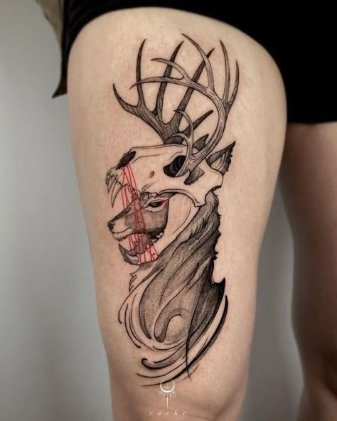 Elk Tattoo, Werewolf Tattoo, Deer Skull Tattoos, Heart Bones, Chest Tattoo Ideas, Choose Her, Wicked Tattoos, Deer Tattoo, Skeleton Tattoos