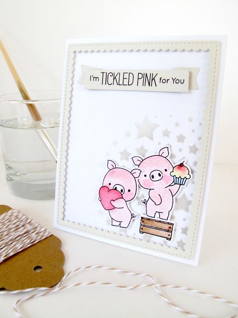 Hog Heaven - MFT.  Card by Nicky Noo Cards. https://www.instagram.com/nickynoocards/  and https://www.facebook.com/nickynoocards/ Pig Cards, Mft Stamps Cards, Homemade Holiday Cards, Hog Heaven, Washi Tape Cards, Mft Cards, Mft Stamps, Animal Cards, Baby Cards