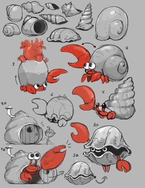 Hermit Crab Illustration Cute, Cute Hermit Crab Drawing, Hermit Crab Character, Hermit Crab Cartoon, How To Draw A Hermit Crab, Cute Sea Creatures Illustration, Hermit Crab Doodle, Crab Cute Drawing, Hermit Drawing