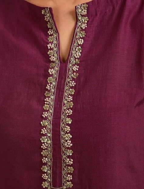 Neckline designing ideas Suit Embroidery Designs, Gharara Suits, Silk Kurti Designs, Churidar Neck Designs, Hand Beaded Embroidery, Hand Embroidery Dress, Simple Kurta Designs, Embroidery On Kurtis, Neck Designs For Suits