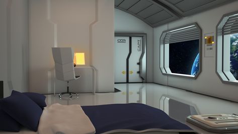 Spaceship Interior Bedrooms, Sci Fi Interior Design, Sci Fi Interior, Sci Fi Home, Scifi Room, Sci Fi Room, Aesthetic Wall Paint, Spaceship Interior, Wall Aesthetic