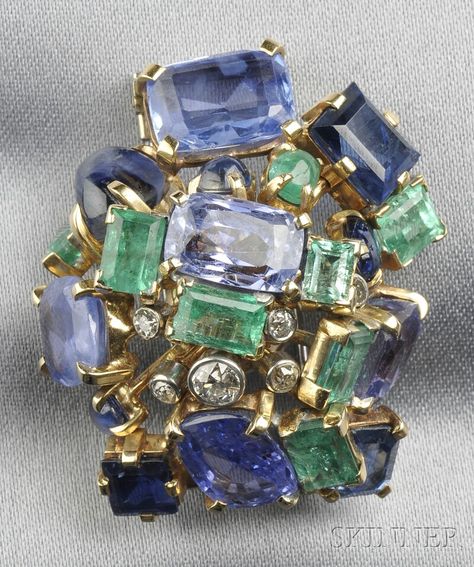 14kt Gold, Sapphire, Emerald, and Diamond Brooch, Seaman Schepps Seaman Schepps, Blue Sapphire Necklace, Trends Magazine, Luxury Magazine, Jewellery Vintage, Precious Jewels, Diamond Brooch, Trendy Necklaces, Latest Jewellery