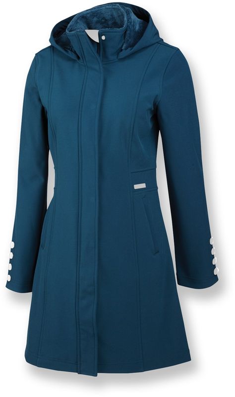 Merrell Geraldine long soft-shell jacket combines faux fur and stylish buttons with trusty wind and water resistant fabric. Trendy Coat, Stylish Coat, Vest Coat, Evening Outfits, Water Resistant Fabric, Shell Jacket, Soft Shell Jacket, Soft Shell, Light Jacket