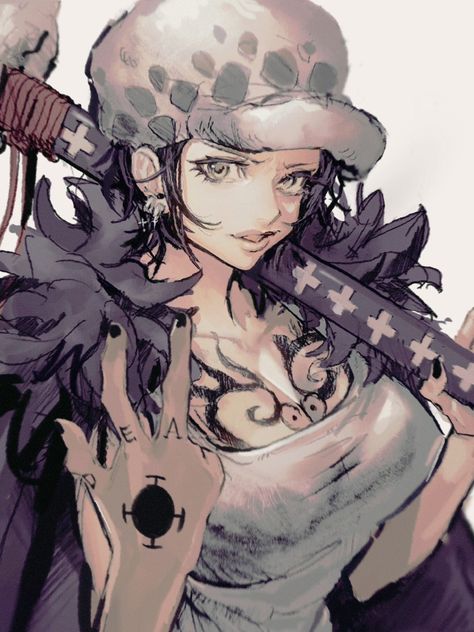 @runa_3152 Trafalgar Law Female, Fem Law, One Piece Genderbend, Female Law, Law Fanart, One Piece Female, Law Trafalgar, Trafalgar D Law, Robin One Piece