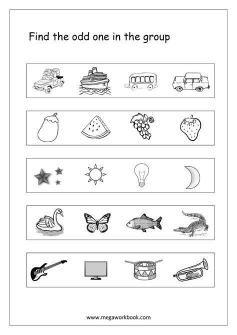 Odd One Out - Worksheet 2 Find Odd One Out Worksheet, Find The Odd One Out Worksheet, Cross The Odd One Out Worksheet, Find The Odd One Out, Odd One Out Activities, Odd One Out, Odd One Out Worksheet, Kindergarten Math Worksheets Printables, Letter S Activities