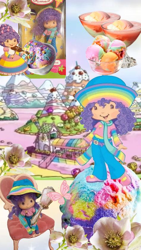 #rainbow #rainbowsherbetstrawberryshortcake #rainbowsherbet Rainbow Sherbet Strawberry Shortcake, Strawberry Shortcake Cartoon, Strawberry Shortcake Characters, Rainbow Sherbet, Indie Drawings, Adventure Time Marceline, Vintage Strawberry Shortcake, Rainbow Wallpaper, Grandmas House