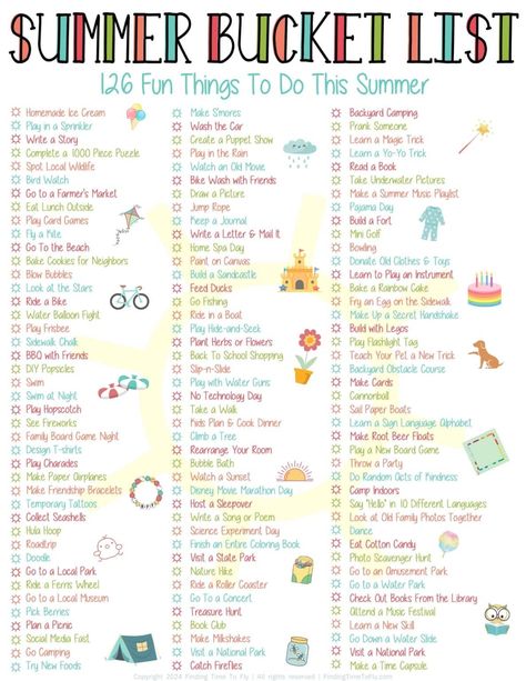 120 Summer Bucket List Ideas for 2024 (Free Printable) - Finding Time To Fly Termination Activities, Summer Bucket List 2024, Family Summer Bucket List, Kids Summer Bucket List, Summer Bucket List Ideas, Ultimate Summer Bucket List, Best Summer Ever, Summer To Do List, Summer Fun For Kids