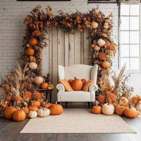 Create Fall Baby Shower Photo Backdrop Ideas, Fall Decor Backdrop, Fall Themed Photo Booth Backdrop, Fall Photo Wall Backdrop, Fall Photoshoot Backdrop Ideas, Fall Festival Photo Op, Fall Fest Photo Booth Ideas, Fall Minis Setup, Fall Photo Op Ideas